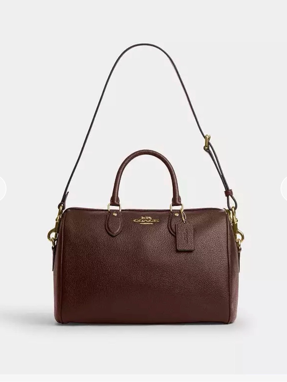 Coach Maple Brown Pebble Leather Large Rowan Satchel with Gold Hardware